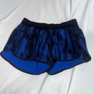 Lululemon Tracker Blue Black Abstract Running Athletic Shorts Size 10